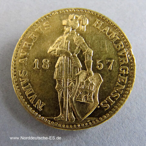 Hamburg 1 Dukat 1857 Ritter mit Schwert 1854-1867 Goldmünze