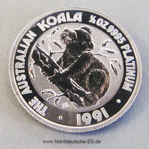 Australien Koala 1_2 oz Platinmünze 1991 Bullion Feinplatin 999_5