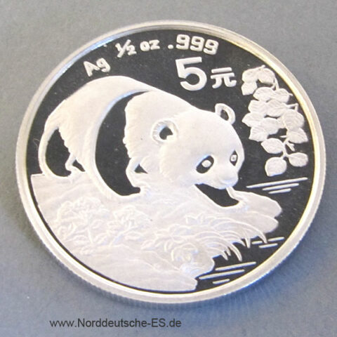 China Panda 5 Yuan 1/2 oz Silbermünze 1994