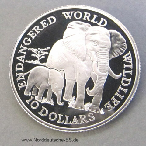 Cook Islands 10 Dollars Silber 1990 Endangered Wildlife Serie - Elephant
