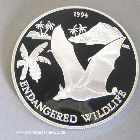 Samoa i Sisifo 10 Tala Silbermünze 1994 Endangered Wildlife Samoa Flughund