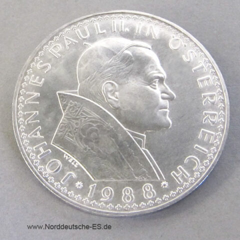 Österreich 500 Schilling Silber 1988 Papstbesuch Gedenkmünze matt