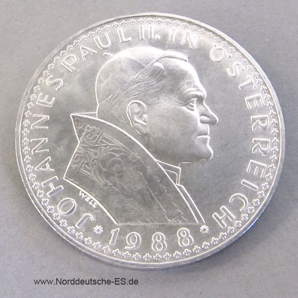 Österreich 500 Schilling Silber 1988 Papstbesuch Gedenkmünze matt