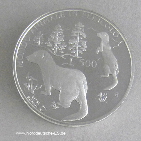 Italien San Marino 500 Lire Silber Animale Pericolo Iltis