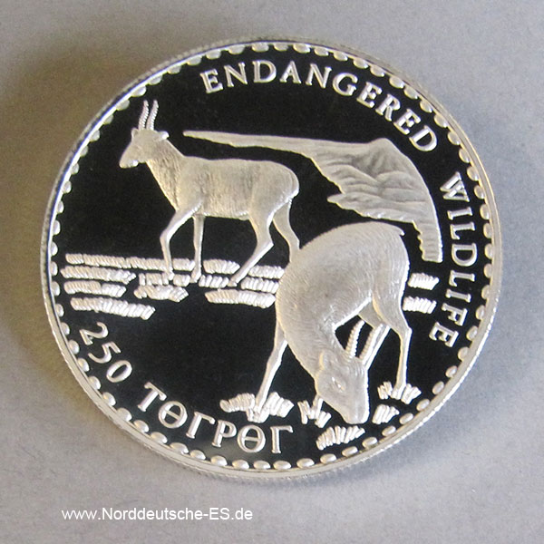 Mongolei 250 Tugrik Silber 1993 Endangered Wildlife Antilope