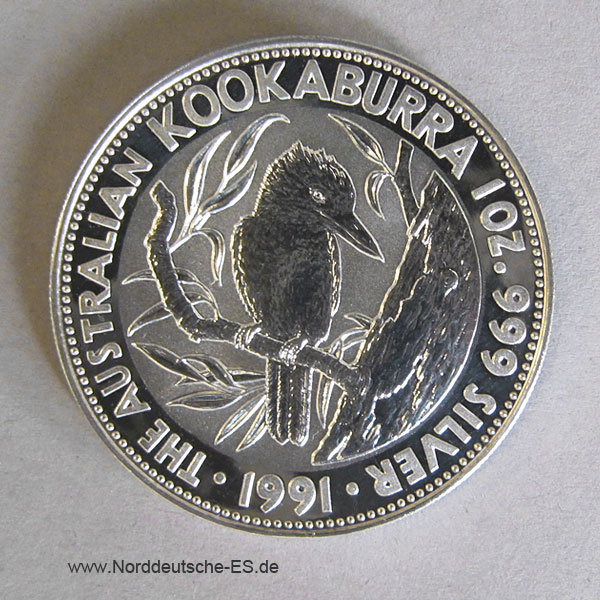 Australien 1 oz Silber Kookaburra 1991