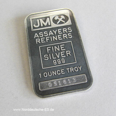 Silberbarren 1 oz Johnson Matthey 999 Feinsilver JM