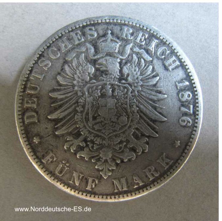 Deutsches Reich Hamburg Silbermünze 5 Mark 1876