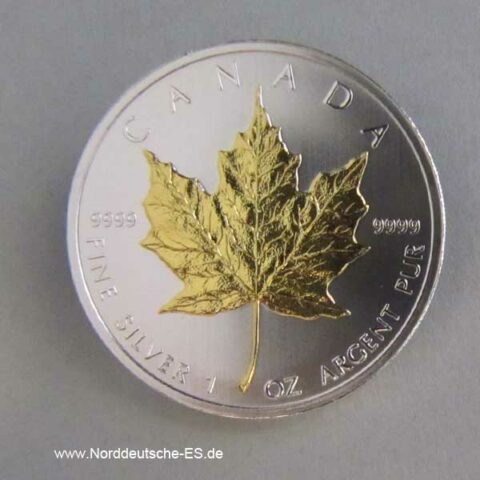 Silbermünze Maple Leaf Goldapplikation