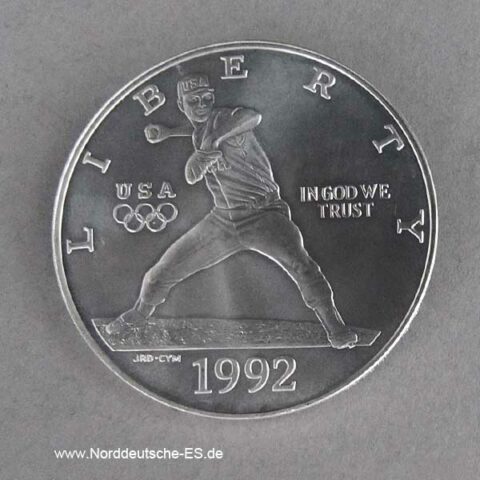 Silbermünze Baseball 1992