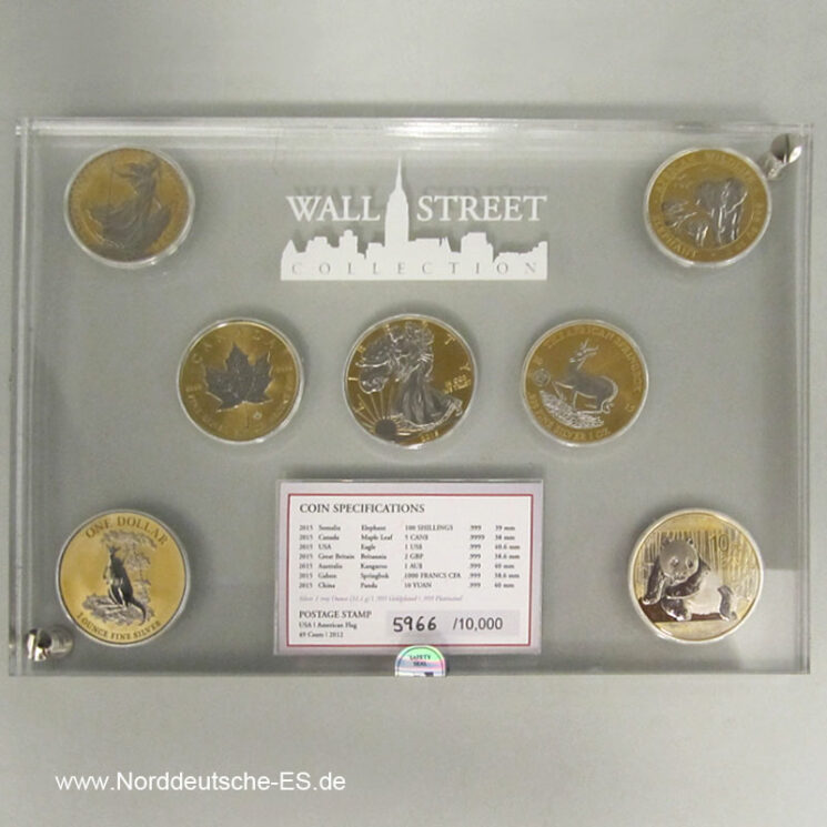 Wall Street Collection 7 x 1 oz Silber teilvergoldet 2015