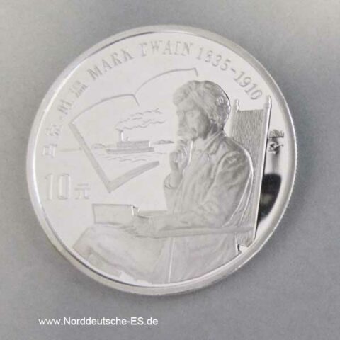 10 Yuan Silbermünze 1991 Mark Twain