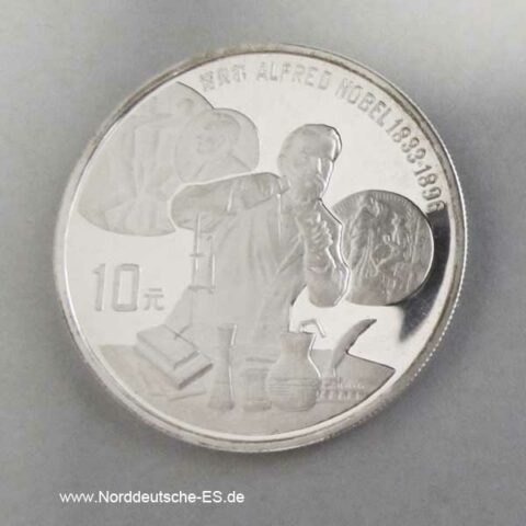 China 10 Yuan Silbermünze 1992 Alfred Nobel