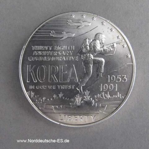 USA 1 Dollar Silbermünze Ende Koreakrieg 1991