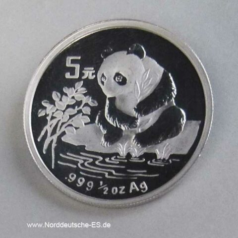 China Panda 1_2 oz Silbermünze 5 Yuan 1996