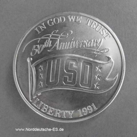 USA 1 Dollar 1991 Silbermünze 50 Jahre USO