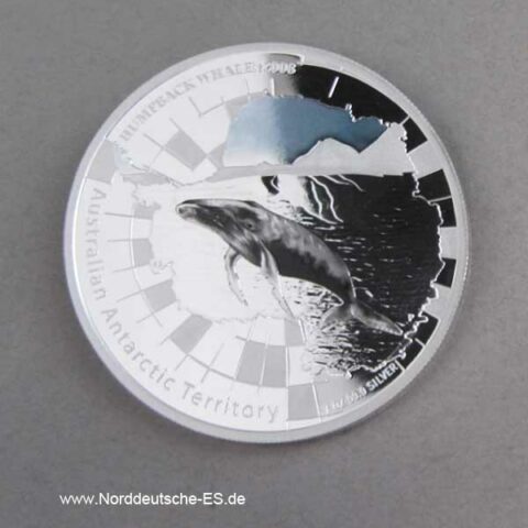 Australien 1 oz Silber Antarctic Territory Humpback Whale 2008 mit Farbapplikation