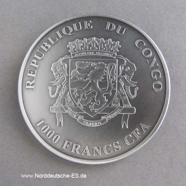 Kongo 1 oz Silber Antique Finish 1000 Francs Baby Lions 2012