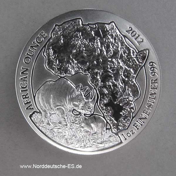 Ruanda 1 oz Silber 50 RWF African Ounce Nashorn 2012 Stempelglanz