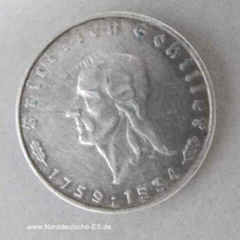 Deutsches Reich 2 Reichsmark 1934 Friedrich Schiller