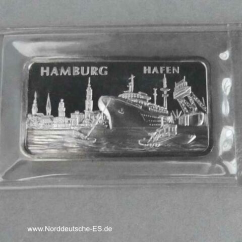 Silbermotivbarren 1 Unze Feinsilber 999 Hamburg Hafen