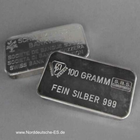 Silberbarren 100g Schweizerischer Bankverein historische Stanzbarren Métaux Précieux