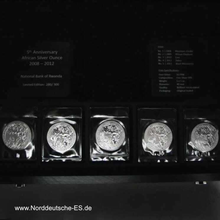 Ruanda 5th Anniversary African Silver Ounce 2008-2012