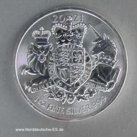 England 1 oz Feinsilber 2 Pfund Royal Arms 2021