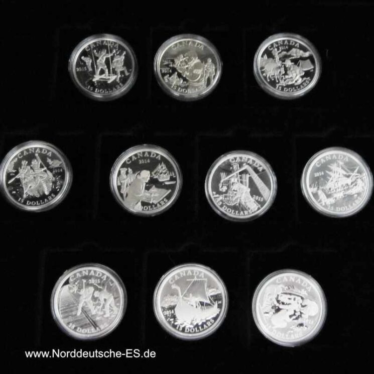 Kanada 10 x 15 Dollars Silbermünzen Entdecker und Forscher PP