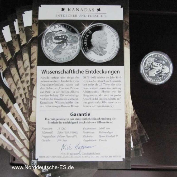 Kanada 10 x 15 Dollars Silbermünzen Entdecker und Forscher PP