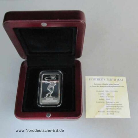 Silberbarren 1 oz Feinsilber 999 Deutsche Olympiamannschaft DOSB - Diskuswerfen