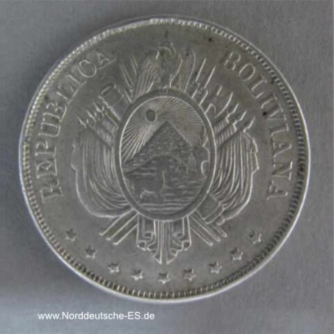 Bolivien 1 Boliviano 1875 Silbermünze 1872-1893