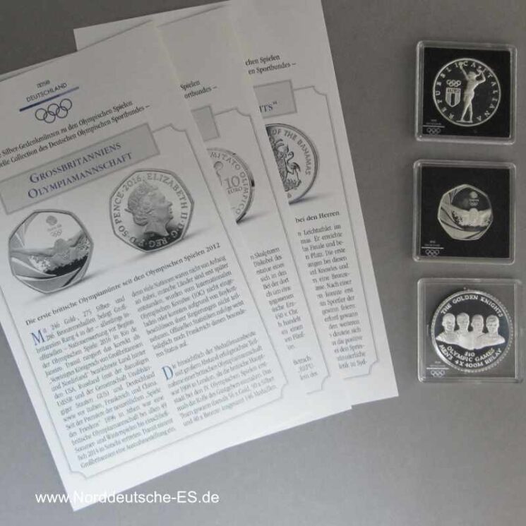 3 Silber-Gedenkmünzen Olympische Spiele DOSB mit Zertifikat
