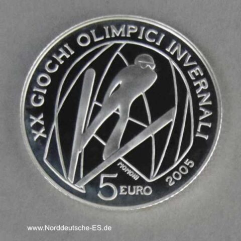 Italien 5 Euro Silbermünze XX Olympische Winterspiele Skispringen 2006