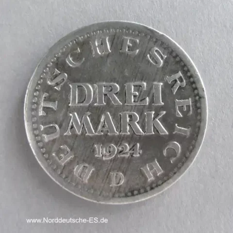 Weimarer Republik 3 Mark 1924 D