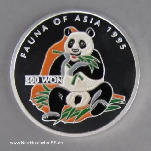 Korea 500 Won 31g Feinsilber Panda farbig 1995