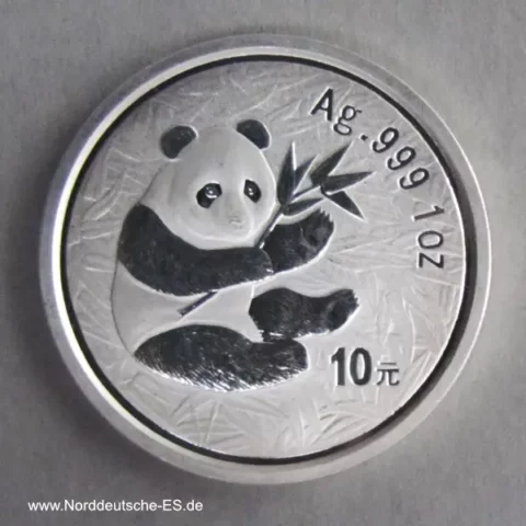 China Panda 10 Yuan 1 oz Silber 2000 Stempelglanz Frosted Ring