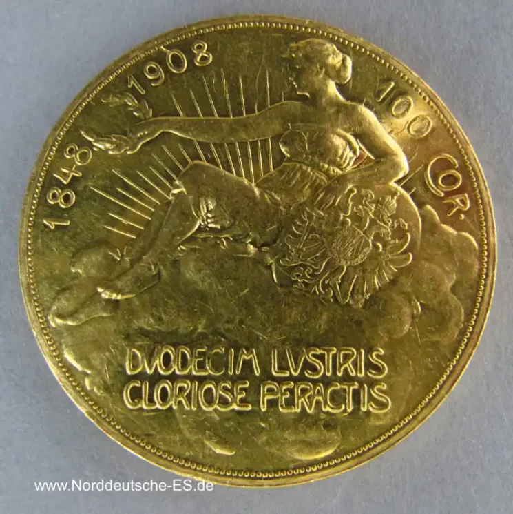 Österreich Franz Josef I. GOLD 100 Kronen 1908 Wien Regierungsjubiläum AV kl. Kr. RV kl. Kr.