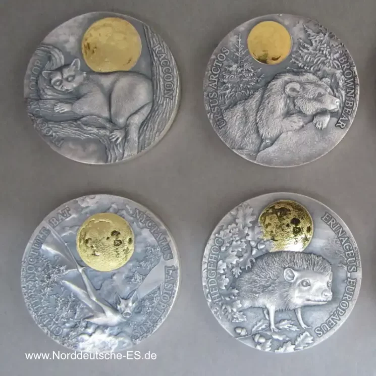 2 Cedis Ghana Wildlife in the Moonlight 2021 Antik Finish 10 x Silbermünzen teilvergoldet