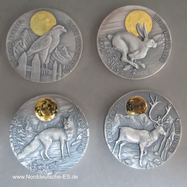 2 Cedis Ghana Wildlife in the Moonlight 2021 Antik Finish 10 x Silbermünzen teilvergoldet