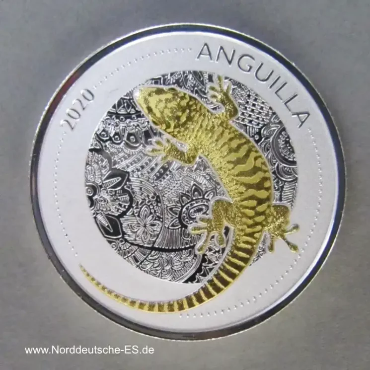 Anguilla 1 Dollar Silber 2020 Gecko teilvergoldet