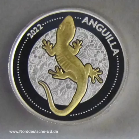 Anguilla 1 Dollar Silber 2022 Gecko teilvergoldet