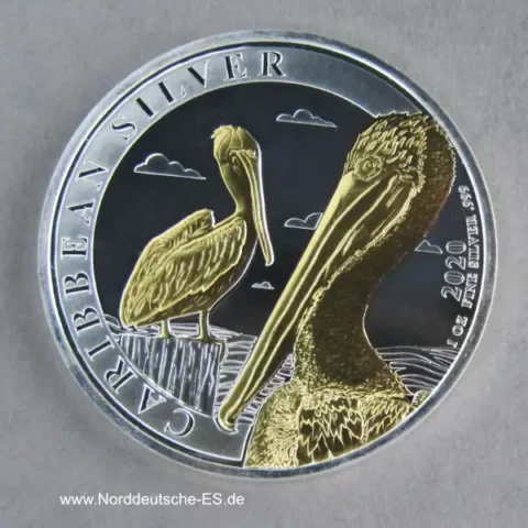 Barbados 1 Dollar Silber Pelikan 2020 teilvergoldet