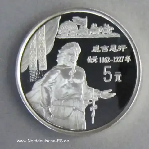 China 5 Yuan Silbermünze 1997 Dschingis Khan