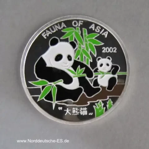 Korea 2 Won Panda Feinsilber koloriert PP 2002