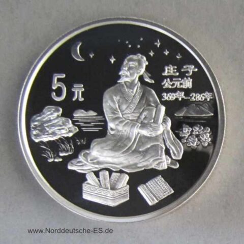 China 5 Yuan Silbermünze Zhuangzi 1997