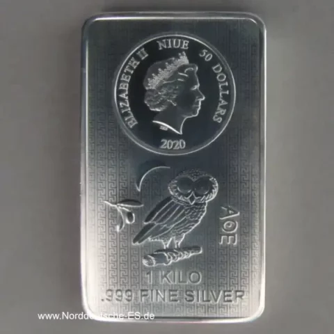Silberbarren 1 kg Münzbarren Eule von Athen Niue diverse Jahrgänge