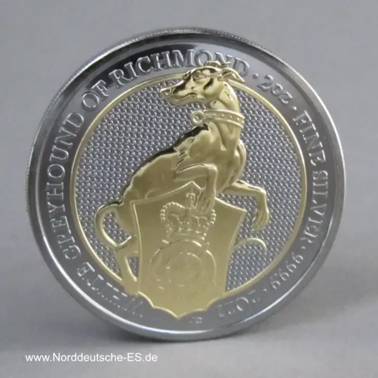 England 5 Pounds Silber 2 oz White Greyhound of Richmond Golden Enigma Edition 2021