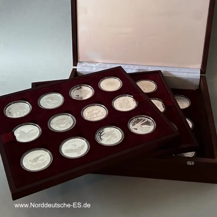 Coin Set Endangered Widlife Silbermünzen Gefährdete Tierwelt 36 Silbermünzen -  in Sammelbox mit Zertifikaten