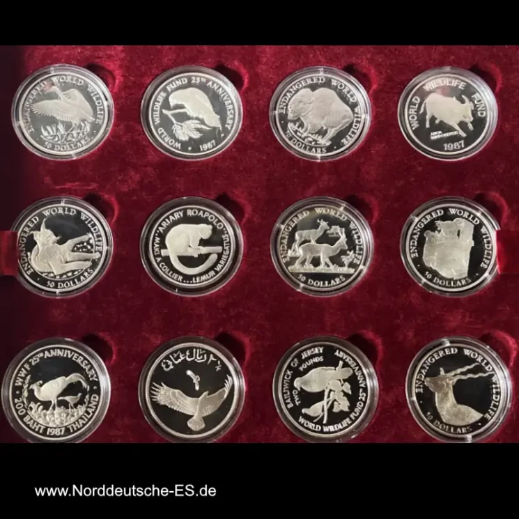 Coin Set Endangered Widlife Silbermünzen Gefährdete Tierwelt 36 Silbermünzen -  in Sammelbox mit Zertifikaten